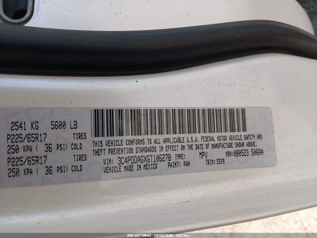 Aukcja sprzedaży 2016 Dodge Journey Se, vin: 3C4PDDAGXGT106278, numer aukcji: 45719943