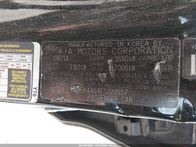 45719947 :رقم المزاد ، KNAFK4A64F5320557 vin ، 2015 Kia Forte Lx مزاد بيع