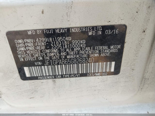 Aukcja sprzedaży 2016 Subaru Impreza 2.0i Premium, vin: JF1GPAB65G8268240, numer aukcji: 45719960