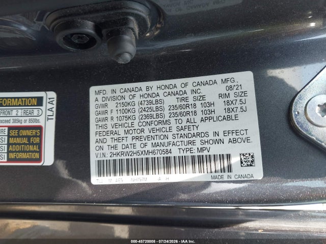 Honda Cr-v Awd Ex 2021 2HKRW2H5XMH670584 Image 9