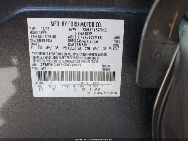 Ford EDGE SEL 2019 2FMPK3J97KBB32631 Image 9