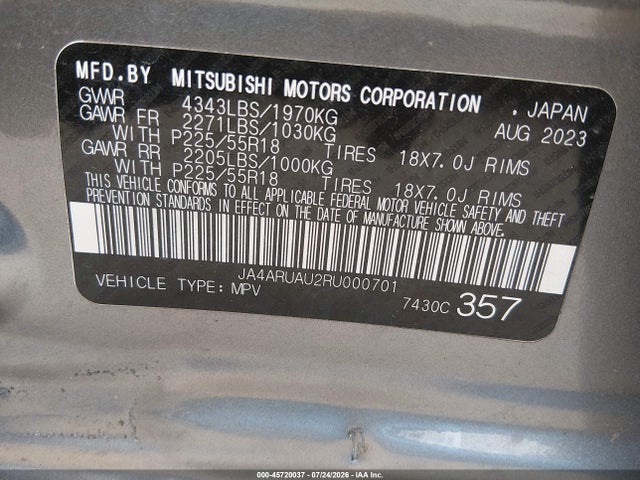 Продажа на аукционе авто 2024 Mitsubishi Outlander Sport 2.0 Es Awc, vin: JA4ARUAU2RU000701, номер лота: 45720037
