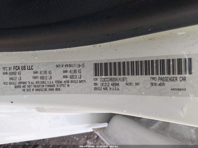 Aukcja sprzedaży 2016 Chrysler 200 Limited, vin: 1C3CCCAB2GN141871, numer aukcji: 45720046
