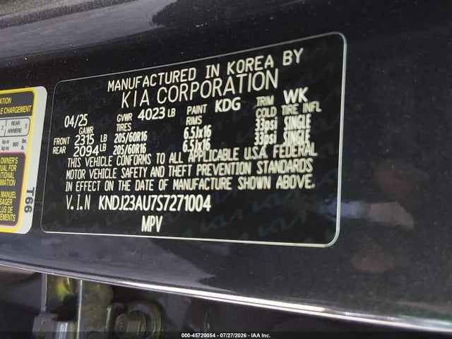 2025 Kia Soul Lx მანქანა იყიდება აუქციონზე, vin: KNDJ23AU7S7271004, აუქციონის ნომერი: 45720054