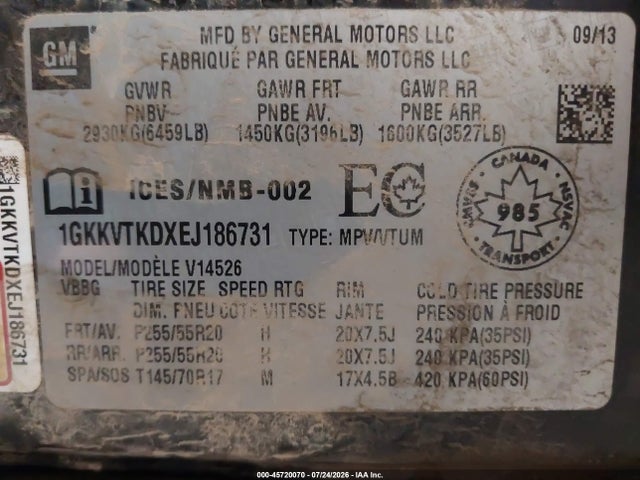2014 Gmc Acadia Denali მანქანა იყიდება აუქციონზე, vin: 1GKKVTKDXEJ186731, აუქციონის ნომერი: 45720070