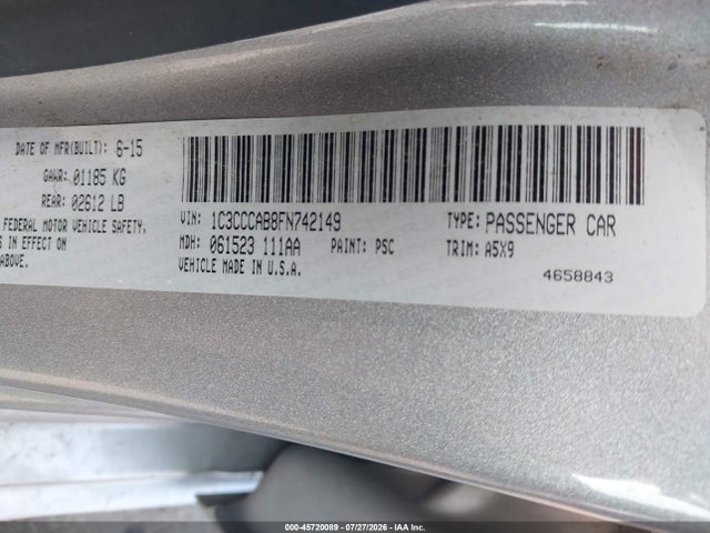 Aukcja sprzedaży 2015 Chrysler 200 Limited, vin: 1C3CCCAB8FN742149, numer aukcji: 45720089