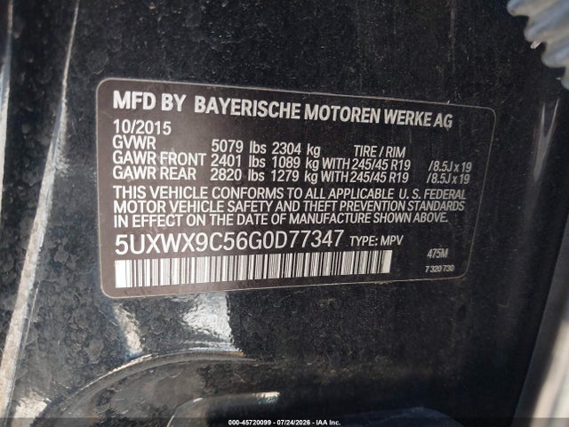 Aukcja sprzedaży 2016 Bmw X3 Xdrive28i, vin: 5UXWX9C56G0D77347, numer aukcji: 45720099
