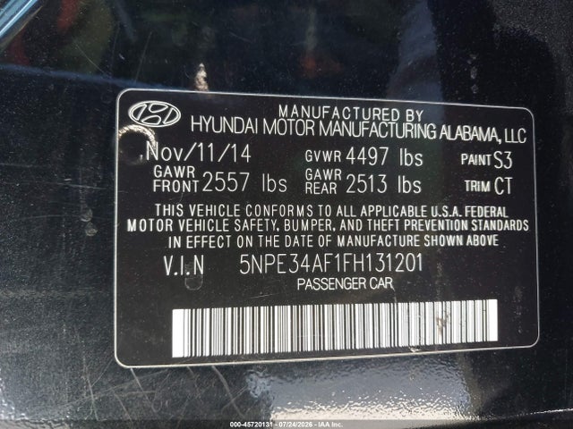 Hyundai Sonata Limited 2015 5NPE34AF1FH131201 Image 9