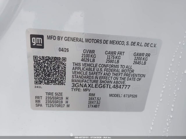 3GNAXLEG6TL484777 Chevrolet Equinox Fwd Rs