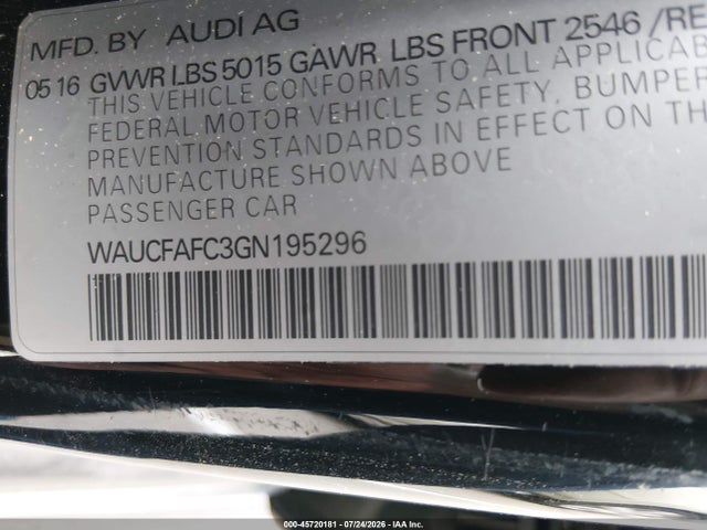Продаж на аукціоні авто 2016 Audi A6 2.0t Premium, vin: WAUCFAFC3GN195296, номер лоту: 45720181