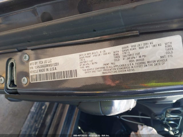 Aukcja sprzedaży 2021 Jeep Wrangler Sport, vin: 1C4HJXAGOMW511201, numer aukcji: 45720232