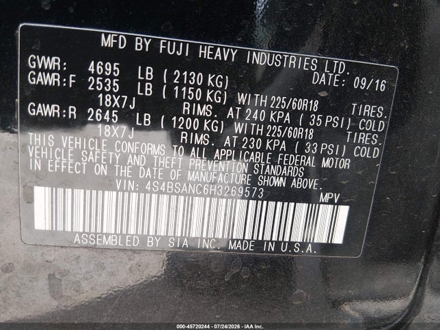 Subaru Outback 2.5i Limited 2017 4S4BSANC6H3269573 Image 9
