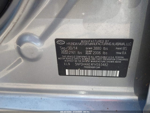 Продаж на аукціоні авто 2015 Hyundai Elantra Limited, vin: 5NPDH4AE4FH593482, номер лоту: 45720264