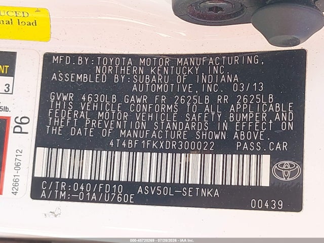45720269 :رقم المزاد ، 4T4BF1FKXDR300022 vin ، 2013 Toyota Camry Le مزاد بيع
