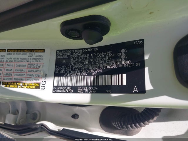 Продажа на аукционе авто 2007 Lexus Gx 470, vin: JTJBT20X970136109, номер лота: 45720272