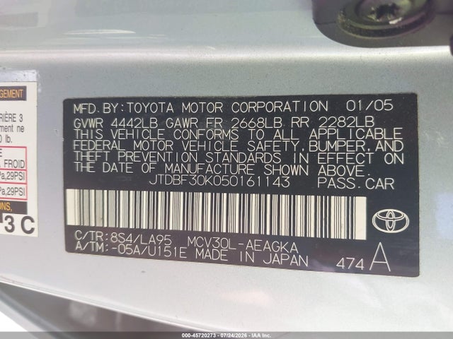 45720273 :رقم المزاد ، JTDBF30K050161143 vin ، 2005 Toyota Camry Le V6/xle V6 مزاد بيع