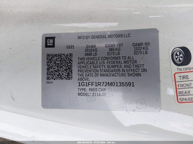 Продаж на аукціоні авто 2021 Chevrolet Camaro Rwd  Lt1, vin: 1G1FF1R72M0135591, номер лоту: 45720318
