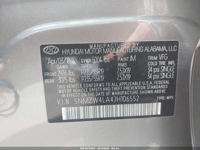 Продажа на аукционе авто 2018 Hyundai Santa Fe Sport 2.0t Ultimate, vin: 5NMZW4LA4JH106552, номер лота: 45720322