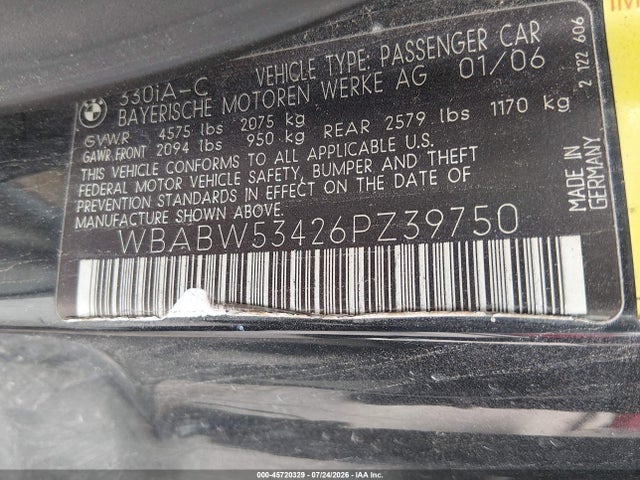 Продаж на аукціоні авто 2006 Bmw 330ci, vin: WBABW53426PZ39750, номер лоту: 45720329