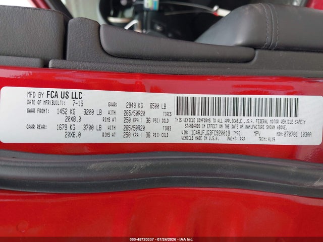 45720337 :رقم المزاد ، 1C4RJFJG3FC920019 vin ، 2015 Jeep Grand Cherokee Summit مزاد بيع