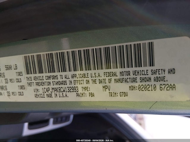 45720349 :رقم المزاد ، 1C4PJMAK8CW132993 vin ، 2012 Jeep Liberty Sport مزاد بيع