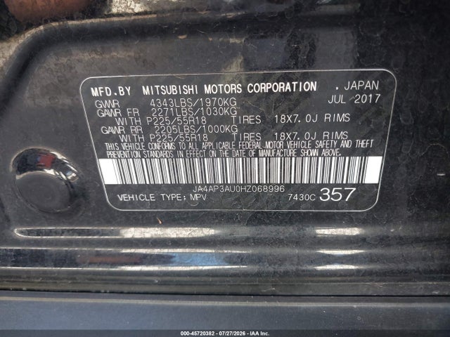 JA4AP3AU0HZ068996 Mitsubishi Outlander Sport 2.0 Le