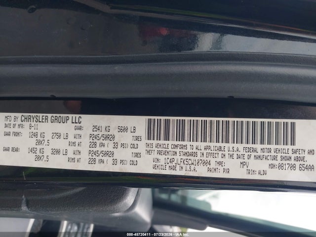45720411 :رقم المزاد ، 1C4PJLFK5CW107004 vin ، 2012 Jeep Liberty Limited Jet Edition مزاد بيع