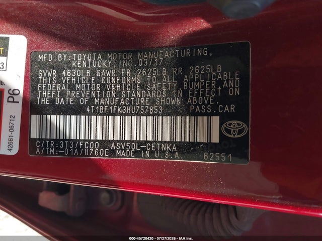 4T1BF1FK3HU757853 Toyota CAMRY LE