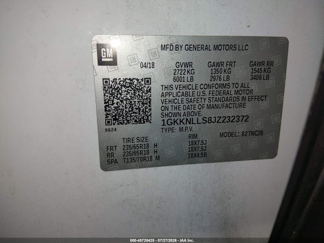 Продажа на аукционе авто 2018 Gmc Acadia Sle-2, vin: 1GKKNLLS8JZ232372, номер лота: 45720425