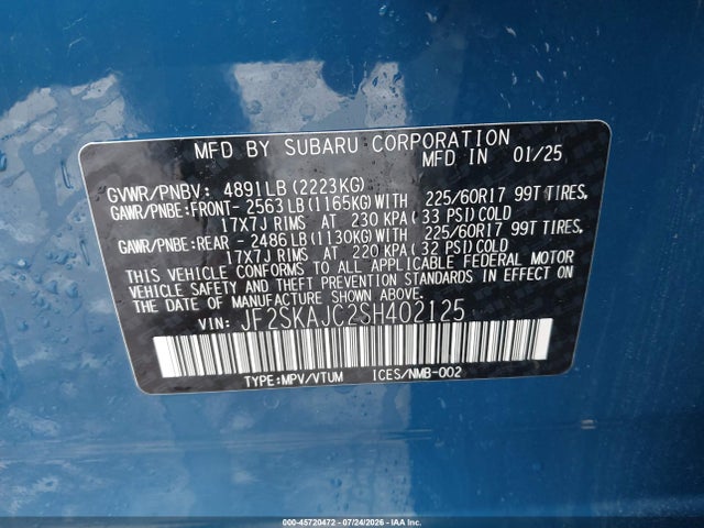 Aukcja sprzedaży 2025 Subaru Forester Wilderness, vin: JF2SKAJC2SH402125, numer aukcji: 45720472
