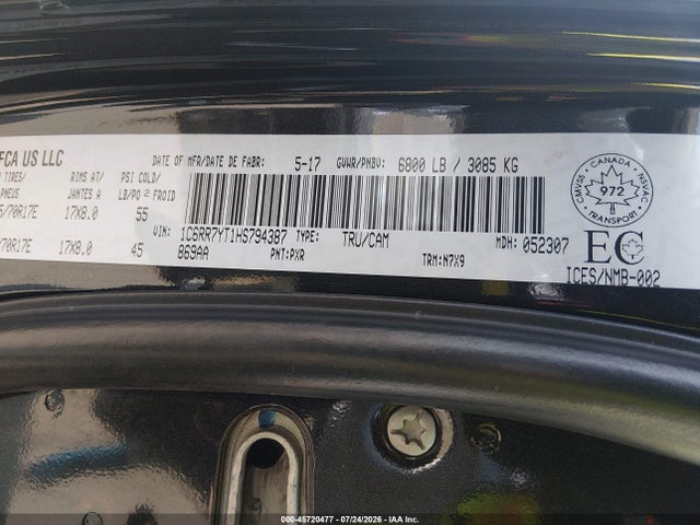 Продажа на аукционе авто 2017 Ram 1500 Rebel, vin: 1C6RR7YT1HS794387, номер лота: 45720477