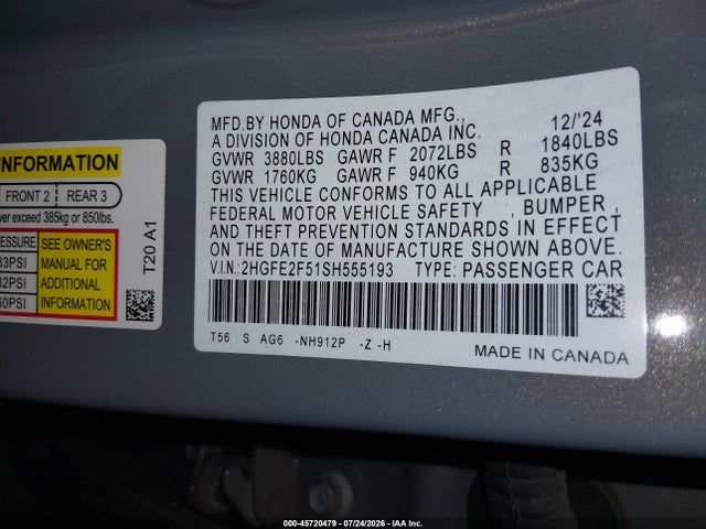Honda Civic Sport 2025 2HGFE2F51SH555193 Image 9