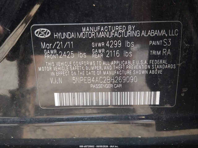 Продаж на аукціоні авто 2011 Hyundai Sonata Gls, vin: 5NPEB4AC2BH269090, номер лоту: 45720502