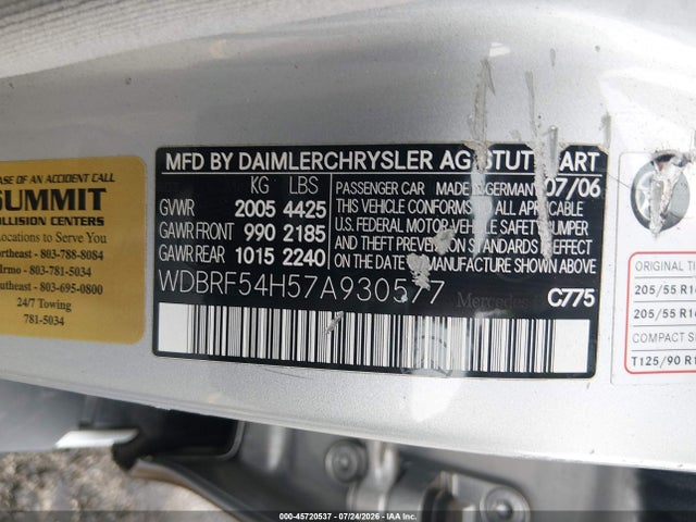 2007 Mercedes-benz C 280 Luxury მანქანა იყიდება აუქციონზე, vin: WDBRF54H57A930577, აუქციონის ნომერი: 45720537