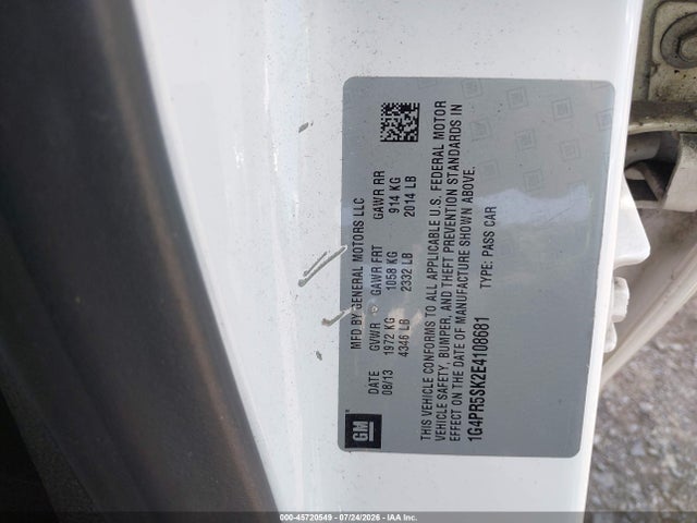 45720549 :رقم المزاد ، 1G4PR5SK2E4108681 vin ، 2014 Buick Verano Convenience Group مزاد بيع