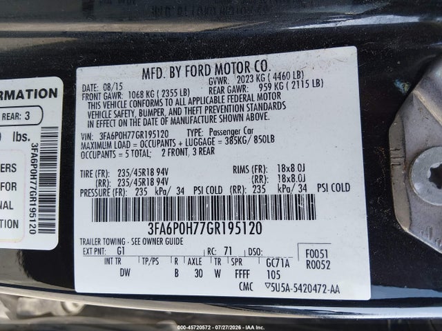 Ford FUSION SE 2016 3FA6P0H77GR195120 Image 9