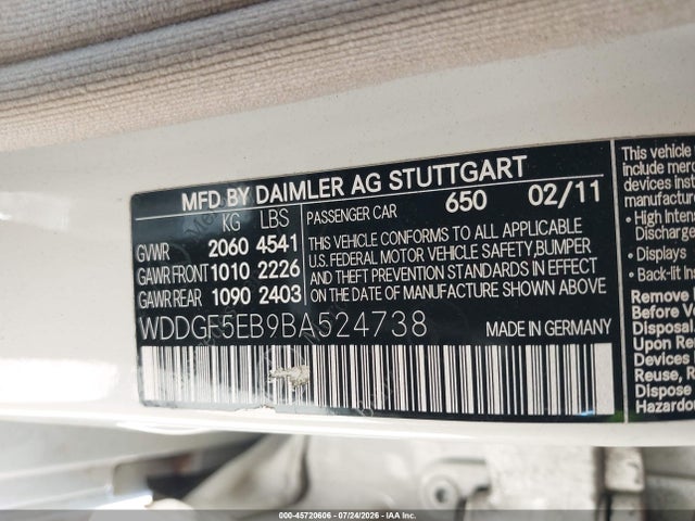 45720606 :رقم المزاد ، WDDGF5EB9BA524738 vin ، 2011 Mercedes-benz C 300 Sport مزاد بيع