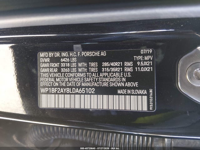 Продаж на аукціоні авто 2020 Porsche Cayenne Coupe Turbo, vin: WP1BF2AY8LDA65102, номер лоту: 45720640