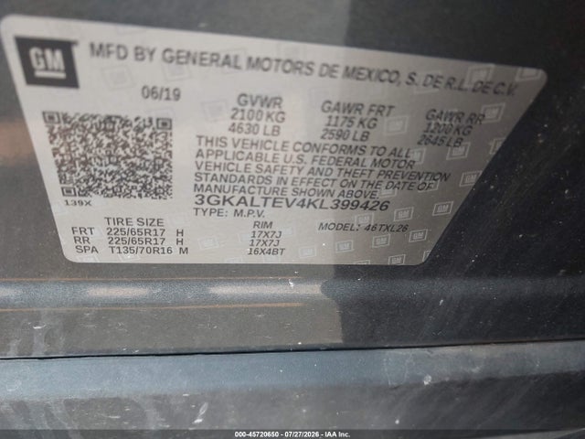 Aukcja sprzedaży 2019 Gmc Terrain Sle, vin: 3GKALTEV4KL399426, numer aukcji: 45720650