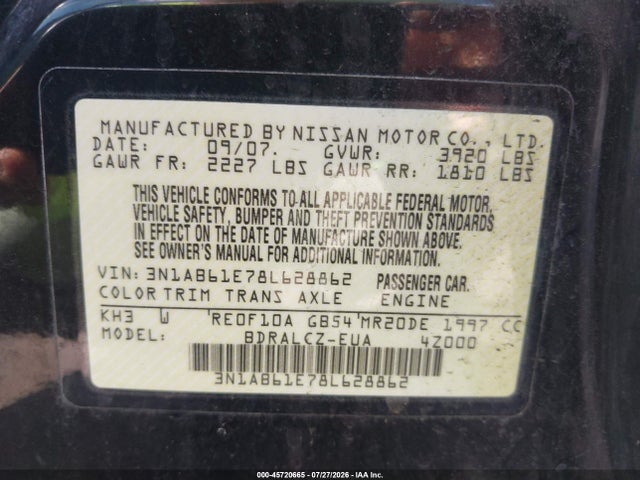 Продаж на аукціоні авто 2008 Nissan Sentra 2.0, vin: 3N1AB61E78L628862, номер лоту: 45720665
