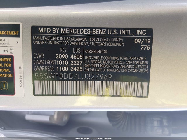Продаж на аукціоні авто 2020 Mercedes-benz C 300, vin: 55SWF8DB7LU327969, номер лоту: 45720668
