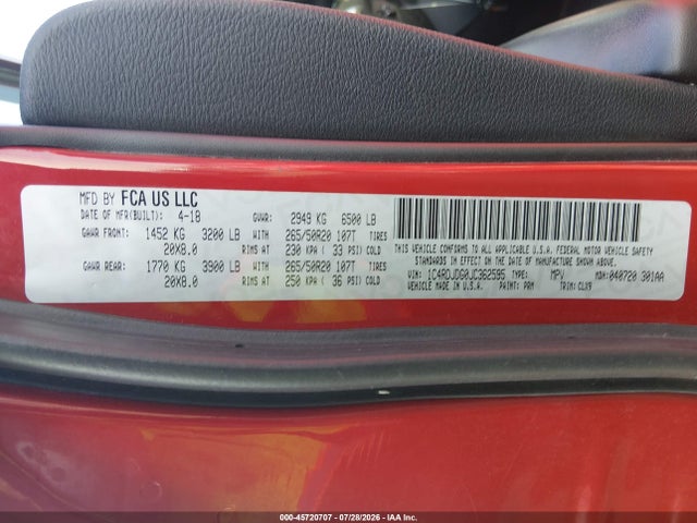 Продажа на аукционе авто 2018 Dodge Durango Gt Awd, vin: 1C4RDJDG0JC362595, номер лота: 45720707