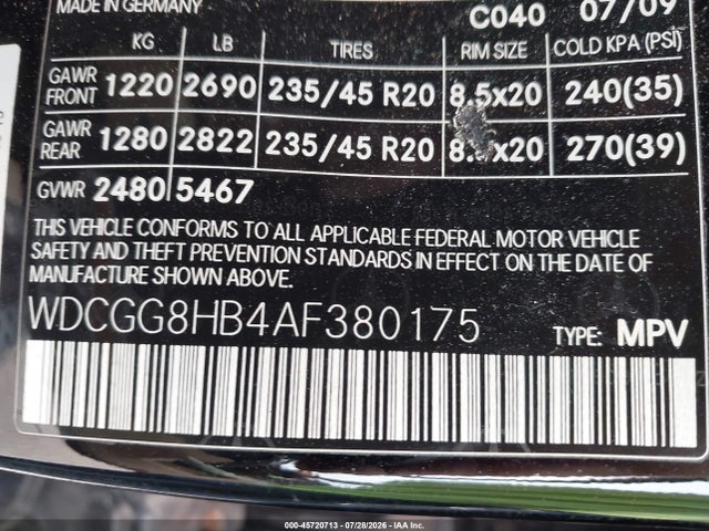 45720713 :رقم المزاد ، WDCGG8HB4AF380175 vin ، 2010 Mercedes-benz Glk 350 4matic مزاد بيع