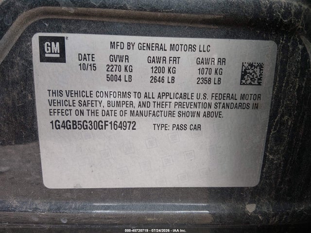 45720719 :رقم المزاد ، 1G4GB5G30GF164972 vin ، 2016 Buick Lacrosse Leather مزاد بيع