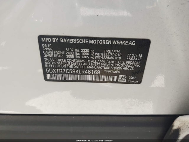 5UXTR7C58KLR46169 BMW X3 Sdrive30i