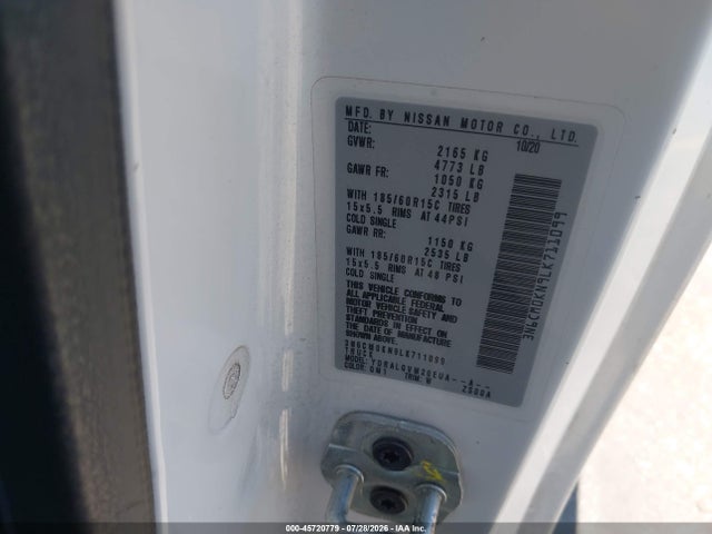 3N6CM0KN9LK711099 Nissan Nv200 Cargo Sv Xtronic Cvt