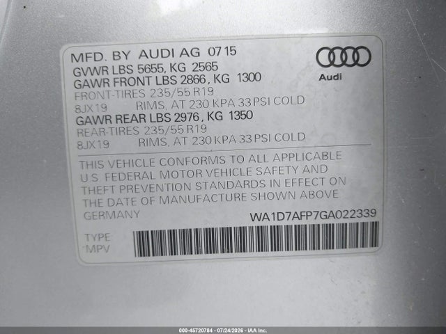 Aukcja sprzedaży 2016 Audi Q5 3.0t Premium Plus, vin: WA1D7AFP7GA022339, numer aukcji: 45720784