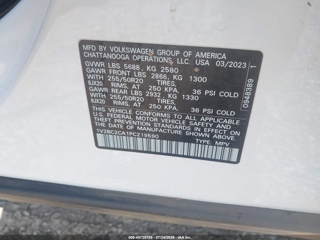 45720785 :رقم المزاد ، 1V2BC2CA1PC219590 vin ، 2023 Volkswagen Atlas Cross Sport 2.0t Sel مزاد بيع
