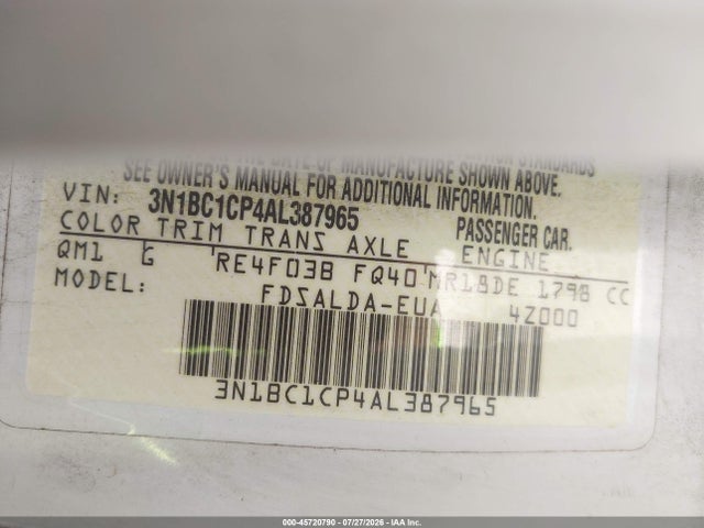 Продаж на аукціоні авто 2010 Nissan Versa 1.8s, vin: 3N1BC1CP4AL387965, номер лоту: 45720790