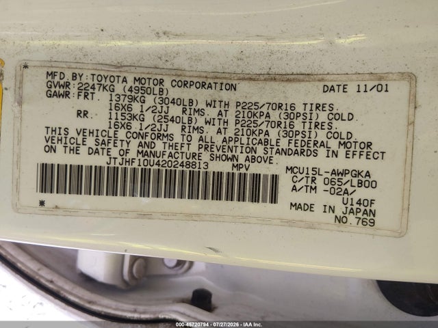 Продаж на аукціоні авто 2002 Lexus Rx 300, vin: JTJHF10U420248813, номер лоту: 45720794